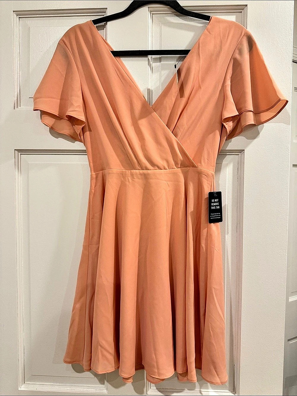 Express Surplice Flutter Sleeve Wrap Dress Flutter Sleeve Mini Dress in Orange